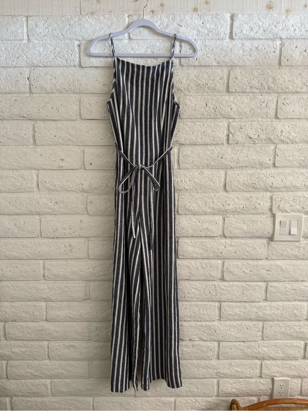 Madewell Striped Navy & White Wide-Leg Jumpsuit with Tie Waist